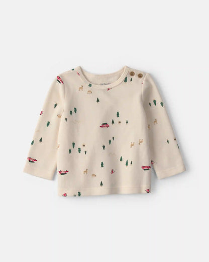 Baby Girl 3-Piece Christmas Tree Long-Sleeve Sweater Dress Set - Red/Cream