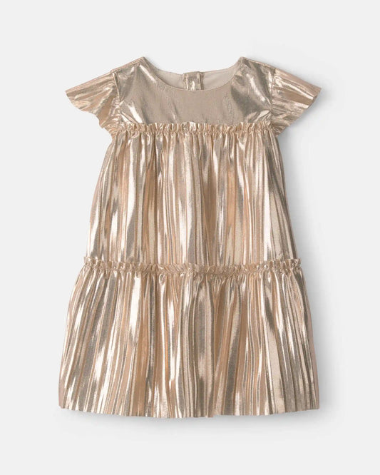 Baby Girl Metallic Crinkle Short-Sleeve Dress - Gold