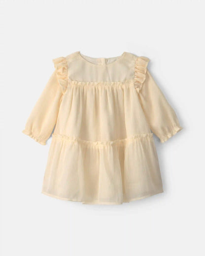 Baby Girl Shimmer Long-Sleeve Dress - Cream