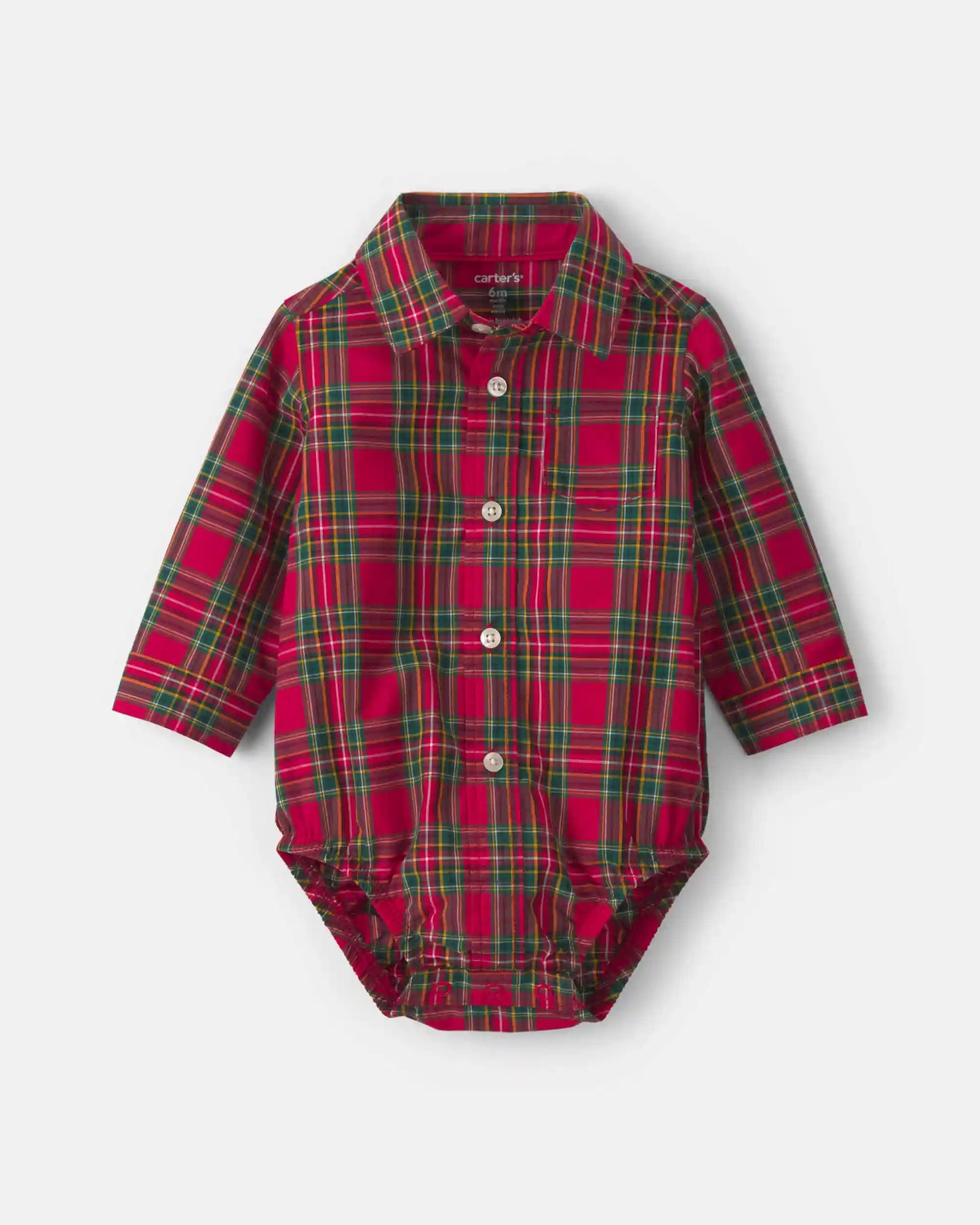 Baby Boy 2-Piece Plaid Denim Long-Sleeve Bodysuit & Suspender Pant Set - Red/Indigo