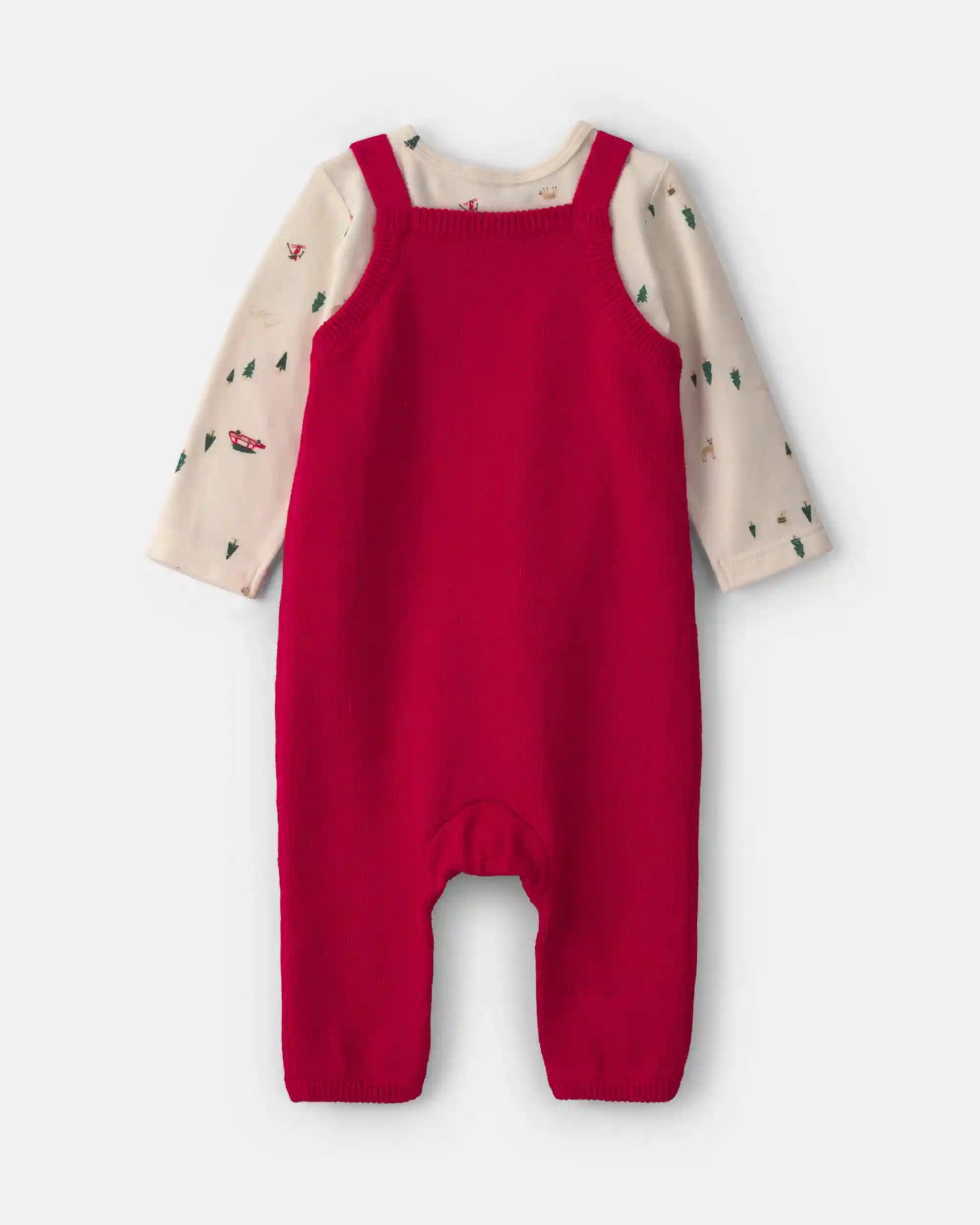Baby Boy 2-Piece Reindeer Long-Sleeve Sweater Overall Set - Red/Cream