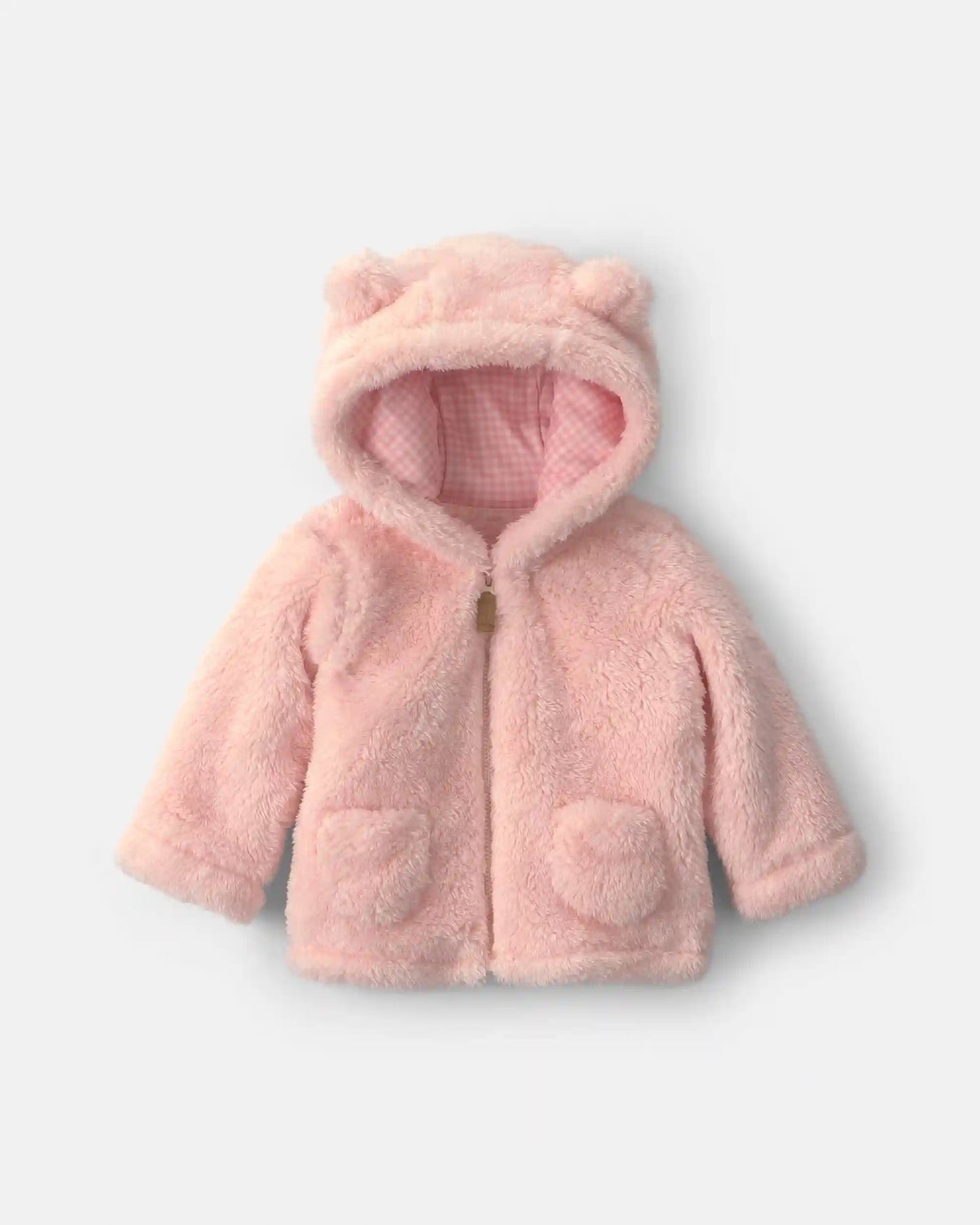 Baby Girl Bear Teddy Fleece Zip-Up Hoodie - Pink