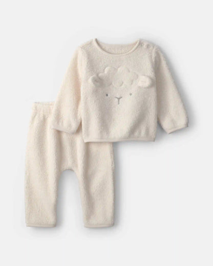 Baby 2-Piece Lamb Fleece Long-Sleeve Top & Pant Set - Cream
