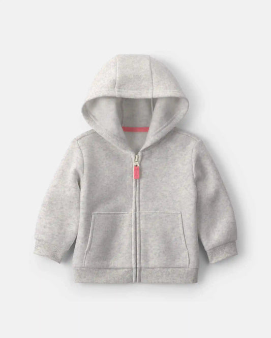 Baby Girl Fleece Zip-Up Hoodie - Grey