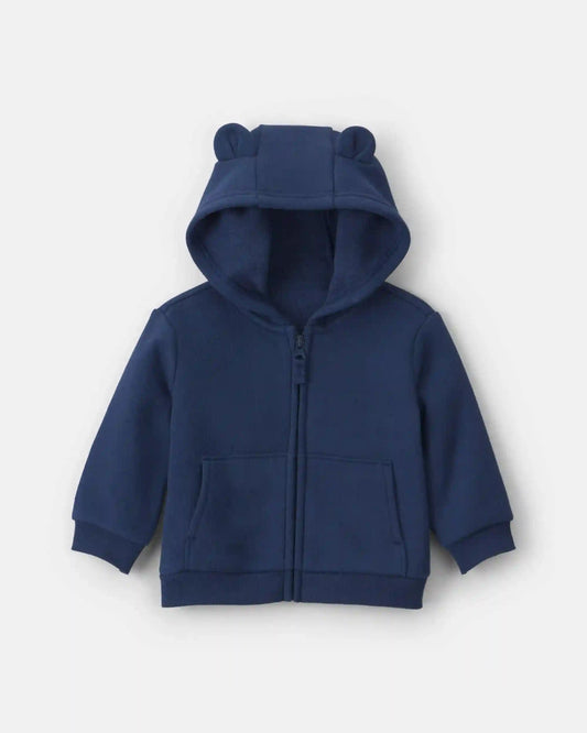 Baby Boy Bear Fleece Zip-Up Hoodie - Navy Blue