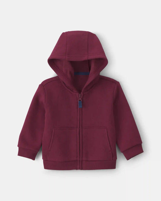 Baby Boy Fleece Zip-Up Hoodie - Burgundy