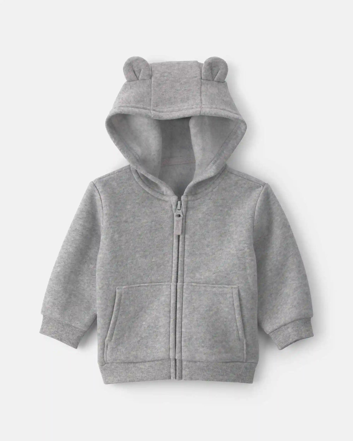 Baby Boy Bear Fleece Zip-Up Hoodie - Grey