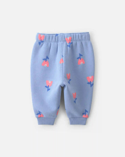 Baby Girl Floral Fleece Pants - Blue