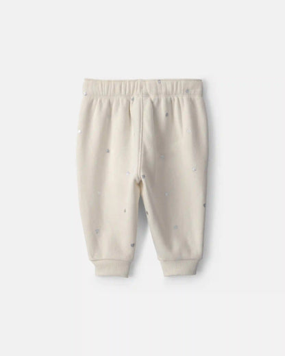 Baby Girl Metallic Heart Fleece Pants - Cream