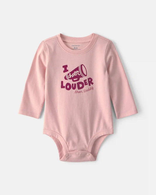 Baby Girl 'I Cheer Louder' Long-Sleeve Graphic Bodysuit - Pink