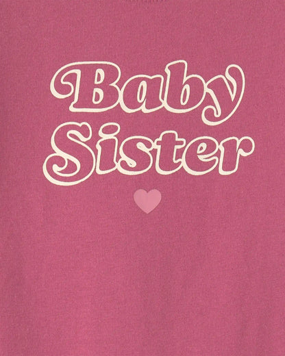 Baby Girl 'Baby Sister' Long-Sleeve Graphic Bodysuit - Pink