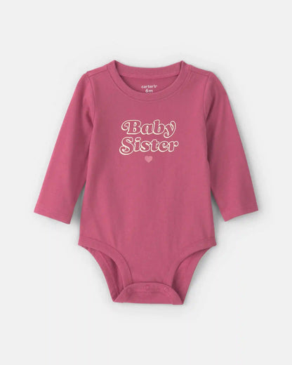 Baby Girl 'Baby Sister' Long-Sleeve Graphic Bodysuit - Pink