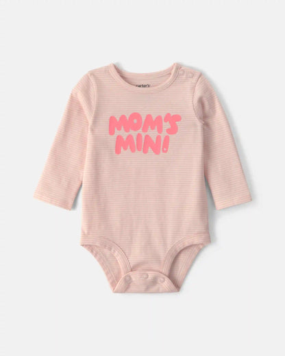 Baby Girl 'Mom's Mini' Long-Sleeve Graphic Bodysuit - Pink