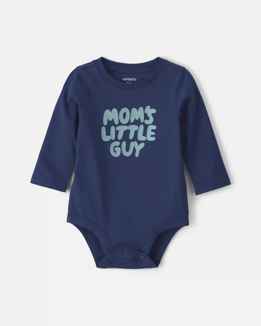 Baby Boy 'Mom's Little Guy' Long-Sleeve Graphic Bodysuit - Navy Blue
