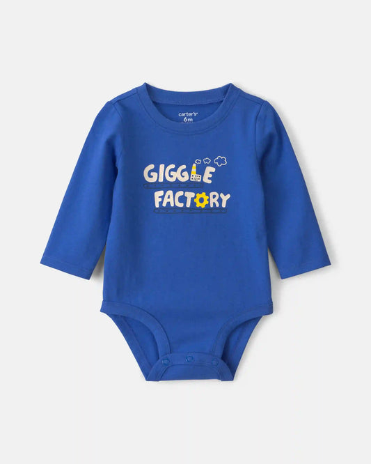 Baby Boy 'Giggle Factory' Long-Sleeve Graphic Bodysuit - Blue
