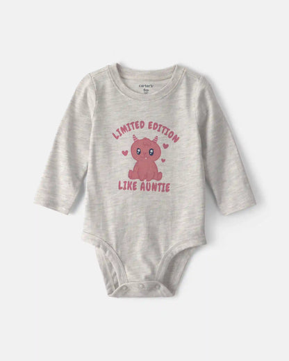 Baby Girl 'Limited Edition Like Auntie' Long-Sleeve Graphic Bodysuit - Grey