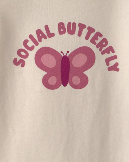 Baby Girl 'Social Butterfly' Long-Sleeve Graphic Bodysuit - Cream