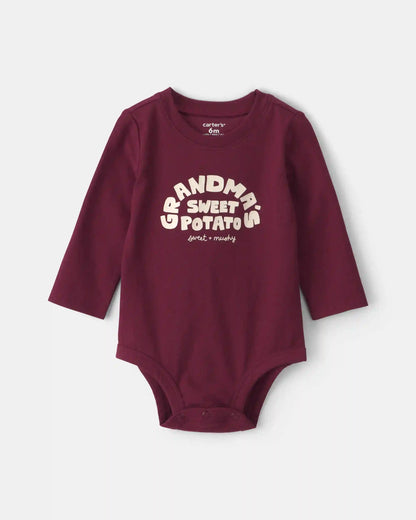 Baby 'Grandma's Sweet Potato' Long-Sleeve Graphic Bodysuit - Maroon