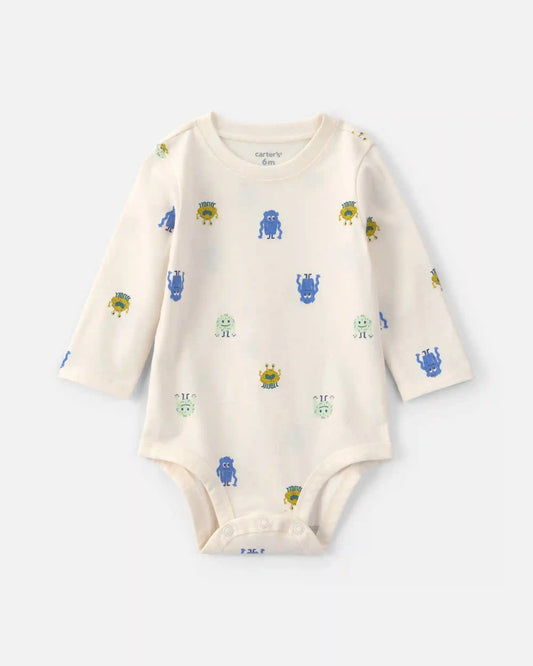 Baby Boy Monster Long-Sleeve Graphic Bodysuit - Cream
