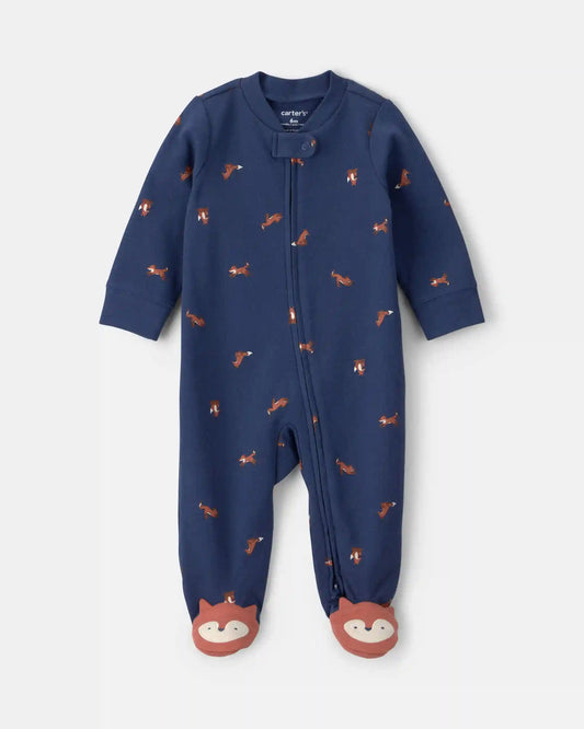 Baby Boy Fox 100% Cotton 2-Way Zip Sleep & Play Pajamas - Navy Blue
