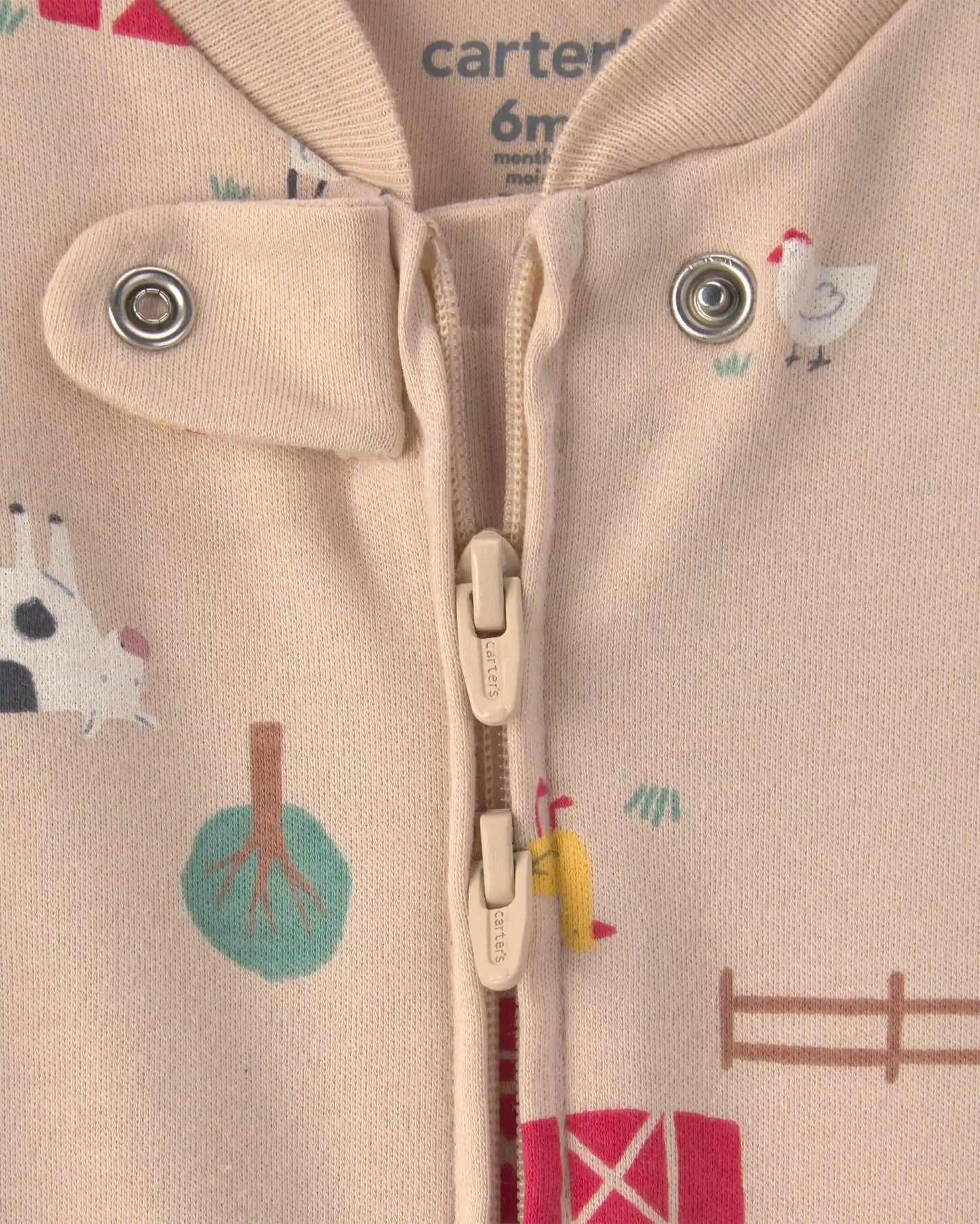 Baby Farm 100% Cotton 2-Way Zip Sleep & Play Pajamas - Beige