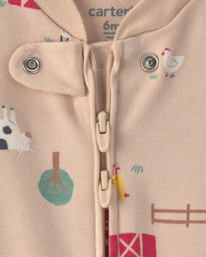 Baby Farm 100% Cotton 2-Way Zip Sleep & Play Pajamas - Beige
