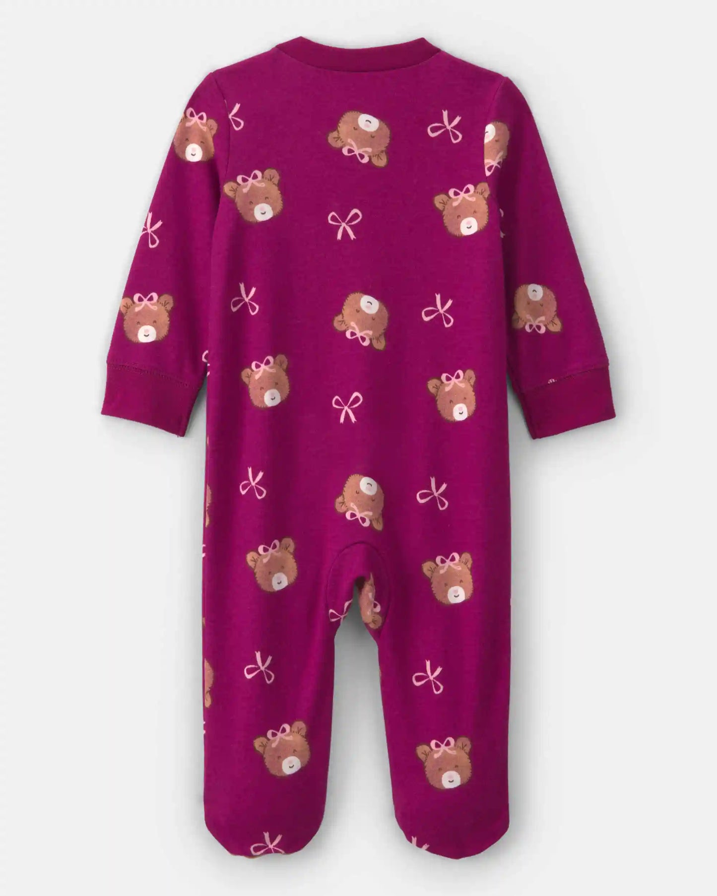 Baby Girl Bear 100% Cotton 2-Way Zip Sleep & Play Pajamas - Purple