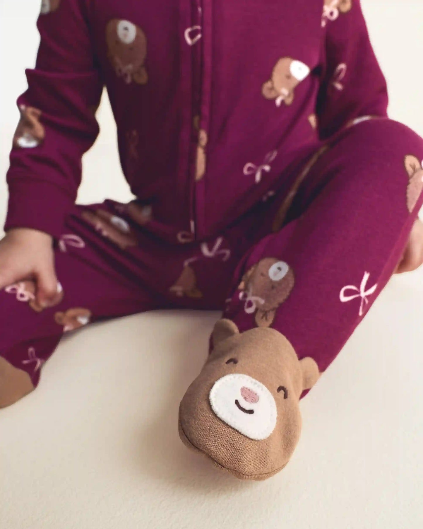 Baby Girl Bear 100% Cotton 2-Way Zip Sleep & Play Pajamas - Purple