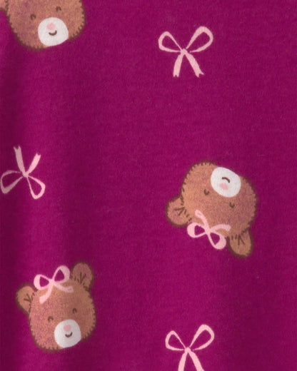 Baby Girl Bear 100% Cotton 2-Way Zip Sleep & Play Pajamas - Purple