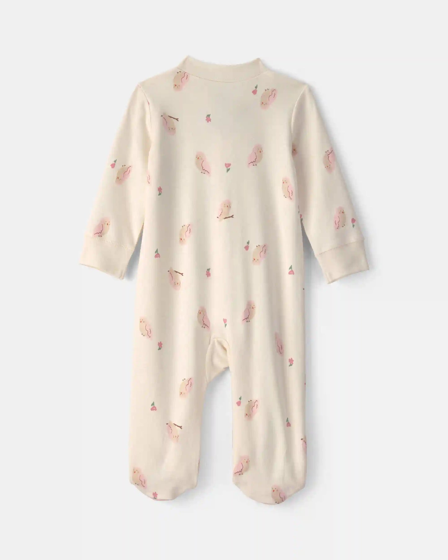 Baby Girl Owl 100% Cotton 2-Way Zip Sleep & Play Pajamas - Cream