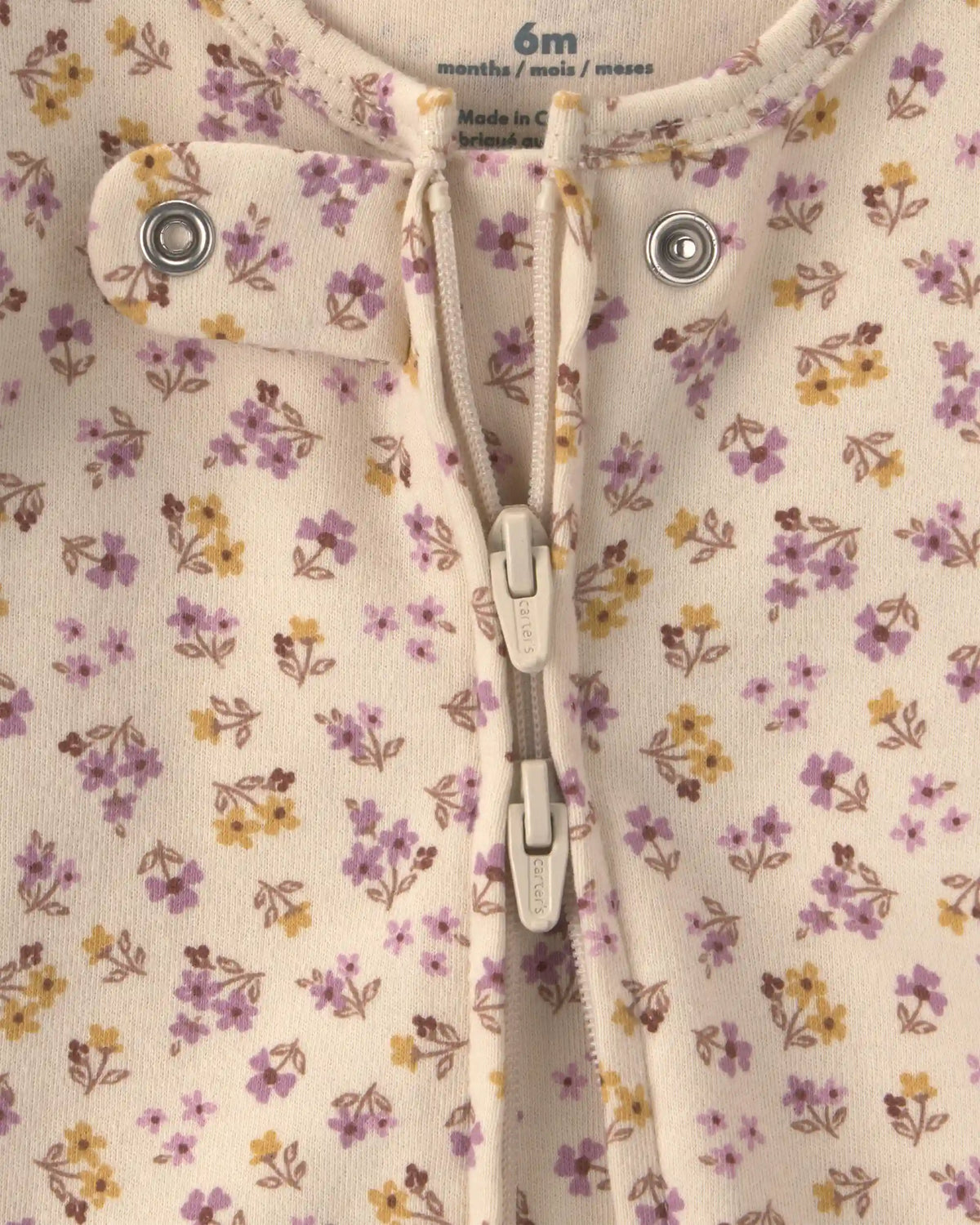 Baby Girl Floral 100% Cotton 2-Way Zip Sleep & Play Pajamas - Cream