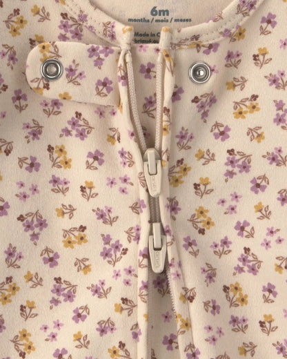 Baby Girl Floral 100% Cotton 2-Way Zip Sleep & Play Pajamas - Cream