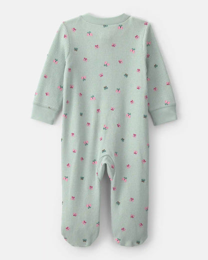 Baby Girl Butterfly Cotton 2-Way Zip Thermal Sleep & Play Pajamas - Green