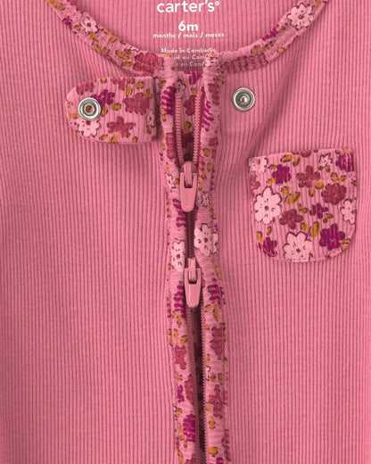 Baby Girl Floral Cotton 2-Way Zip Sleep & Play Pajamas - Pink