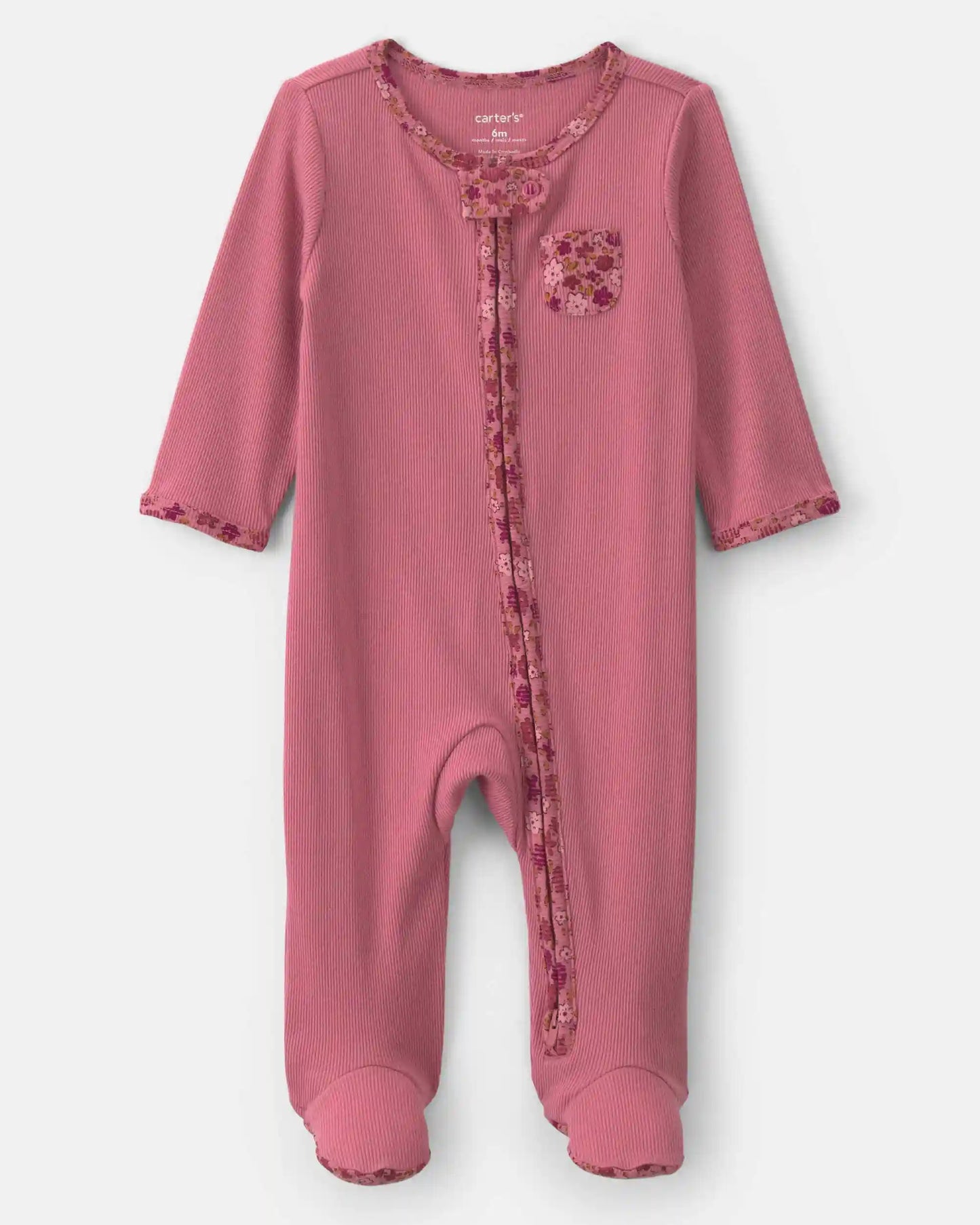 Baby Girl Floral Cotton 2-Way Zip Sleep & Play Pajamas - Pink