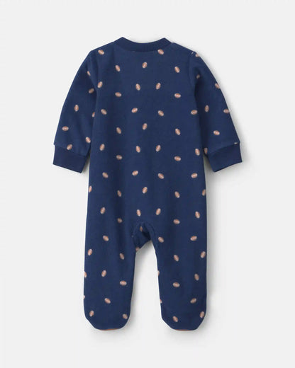 Baby Boy Football Fleece 2-Way Zip Sleep & Play Pajamas - Navy Blue
