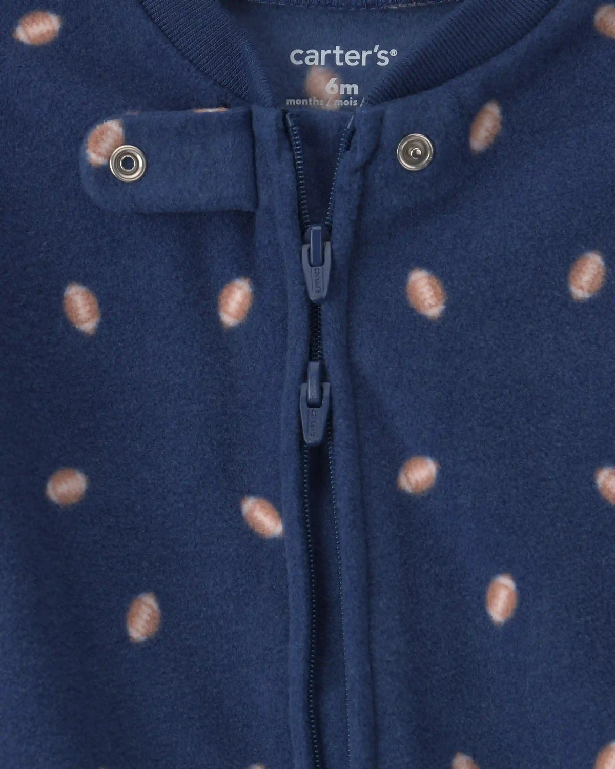 Baby Boy Football Fleece 2-Way Zip Sleep & Play Pajamas - Navy Blue