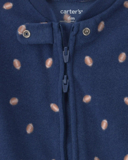 Baby Boy Football Fleece 2-Way Zip Sleep & Play Pajamas - Navy Blue