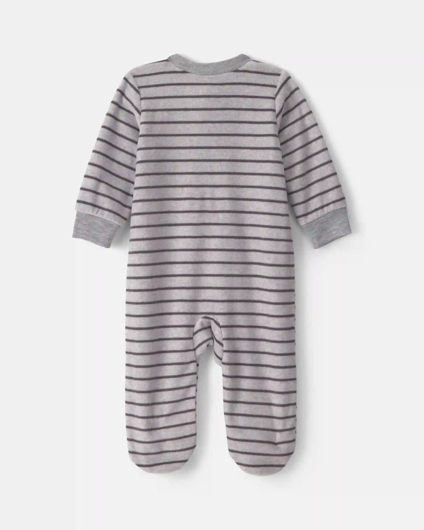 Baby Boy Monster Striped Fleece 2-Way Zip Sleep & Play Pajamas - Grey