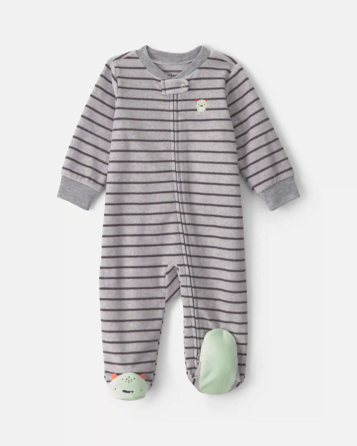 Baby Boy Monster Striped Fleece 2-Way Zip Sleep & Play Pajamas - Grey