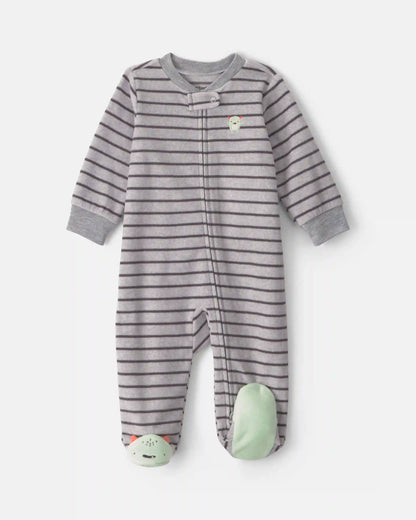 Baby Boy Monster Striped Fleece 2-Way Zip Sleep & Play Pajamas - Grey