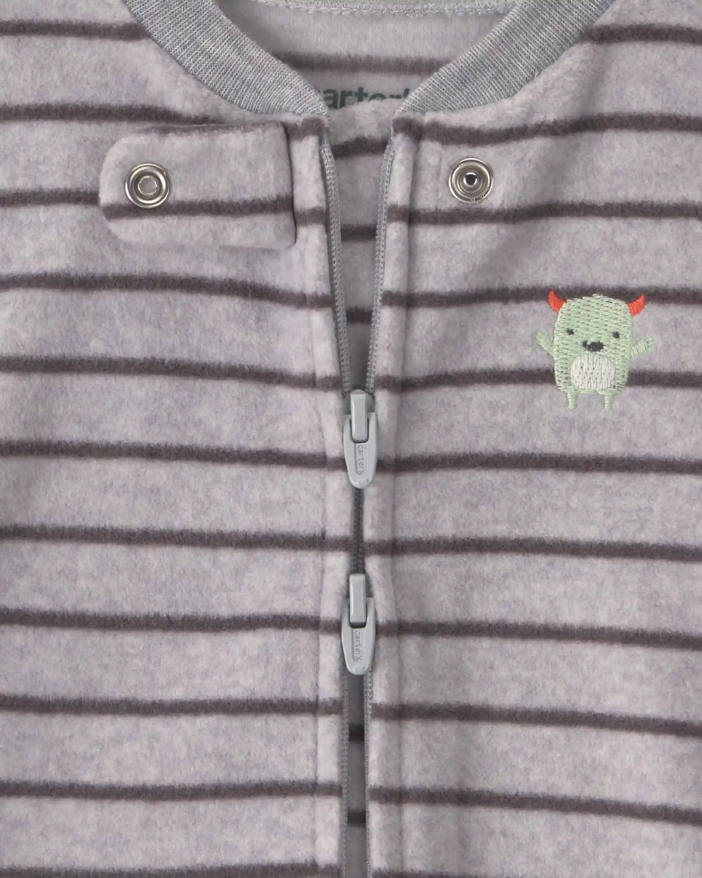 Baby Boy Monster Striped Fleece 2-Way Zip Sleep & Play Pajamas - Grey