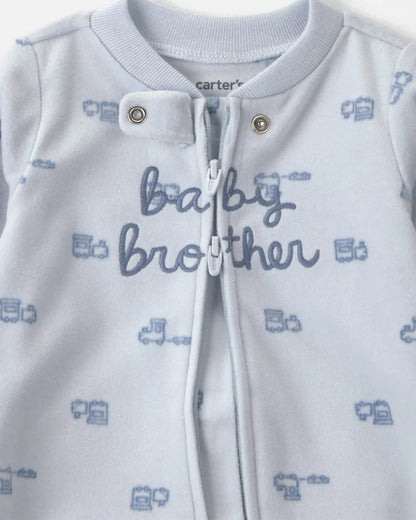 Baby Boy 'Baby Brother' Fleece 2-Way Zip Sleep & Play Pajamas - Blue
