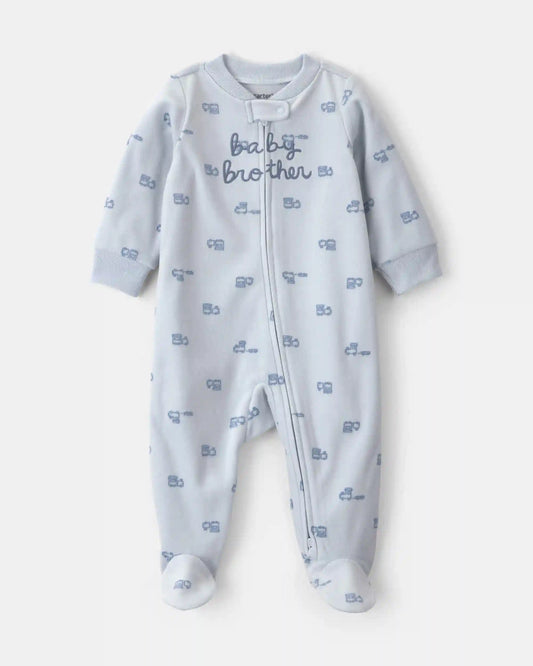 Baby Boy 'Baby Brother' Fleece 2-Way Zip Sleep & Play Pajamas - Blue