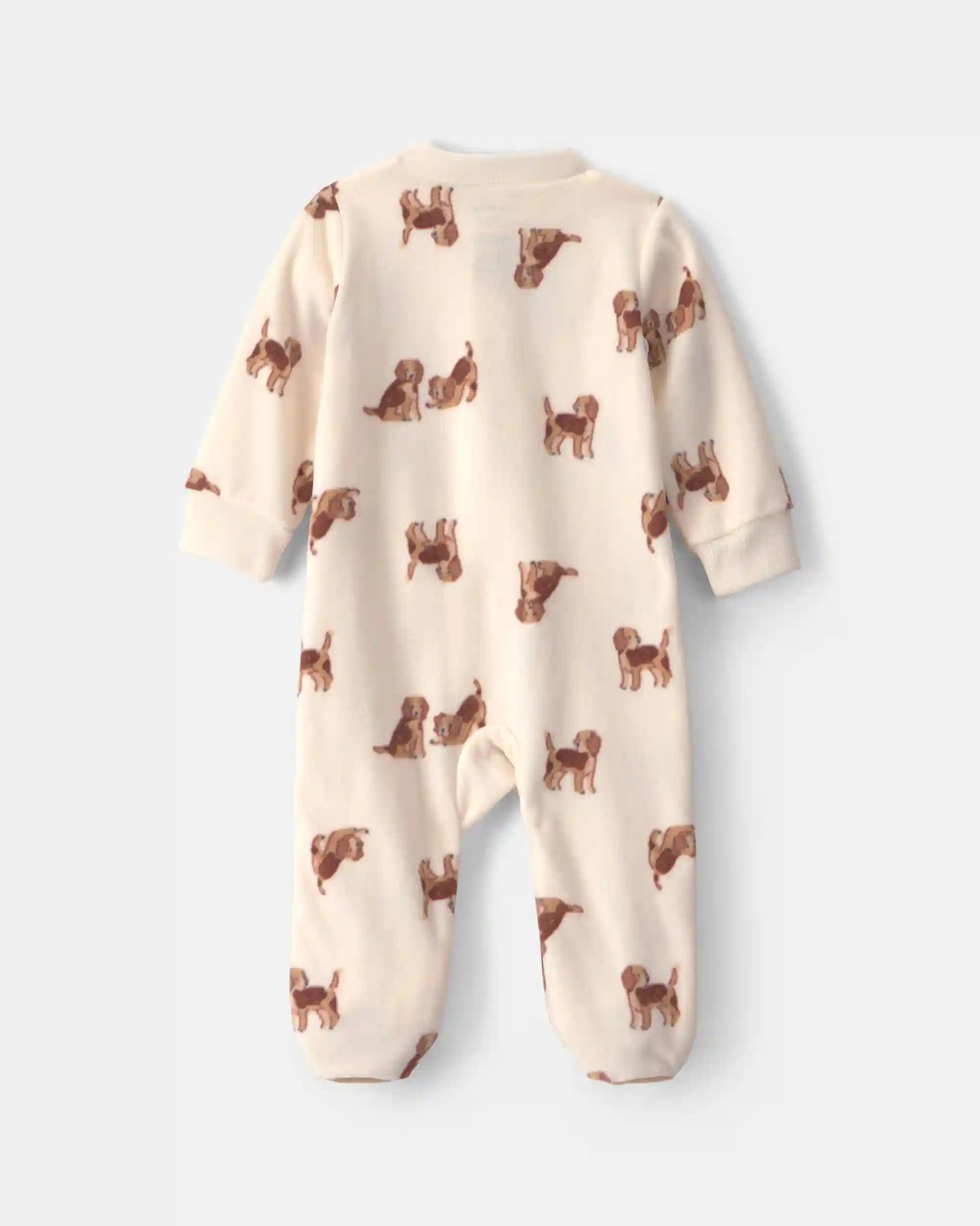 Baby Boy Dog Fleece 2-Way Zip Sleep & Play Pajamas - Cream