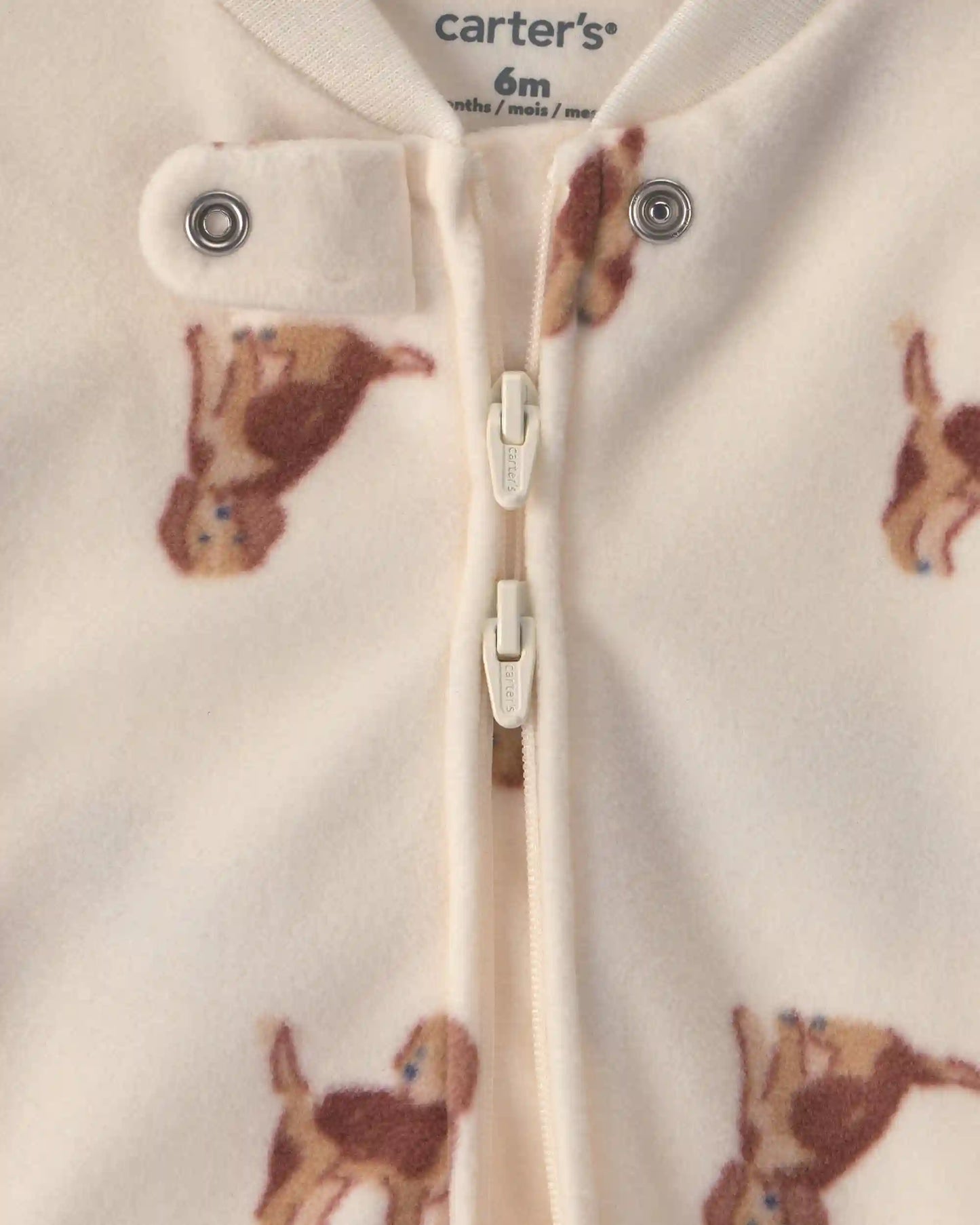 Baby Boy Dog Fleece 2-Way Zip Sleep & Play Pajamas - Cream
