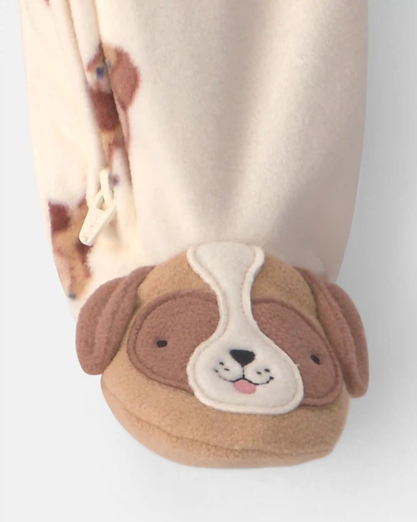 Baby Boy Dog Fleece 2-Way Zip Sleep & Play Pajamas - Cream