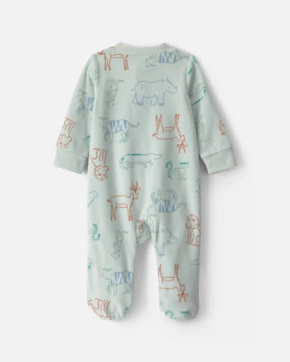 Baby Boy Safari Fleece 2-Way Zip Sleep & Play Pajamas - Green