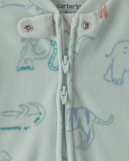 Baby Boy Safari Fleece 2-Way Zip Sleep & Play Pajamas - Green
