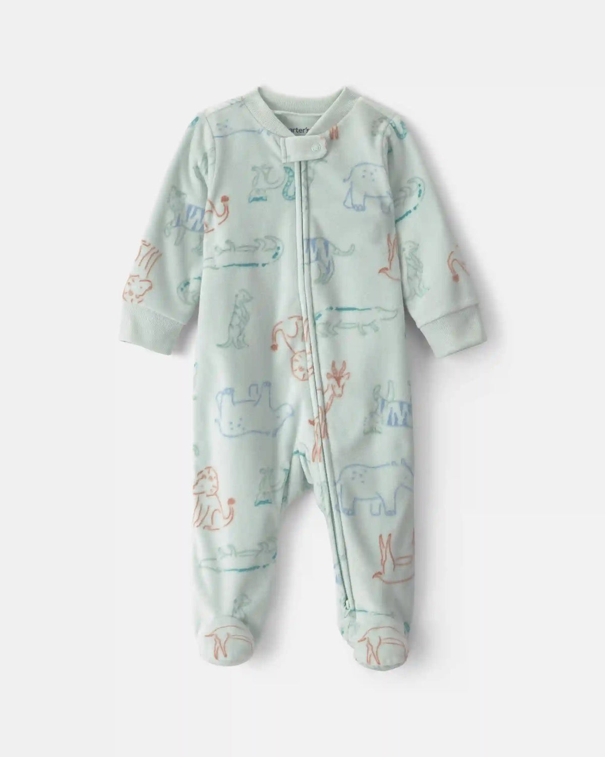 Baby Boy Safari Fleece 2-Way Zip Sleep & Play Pajamas - Green